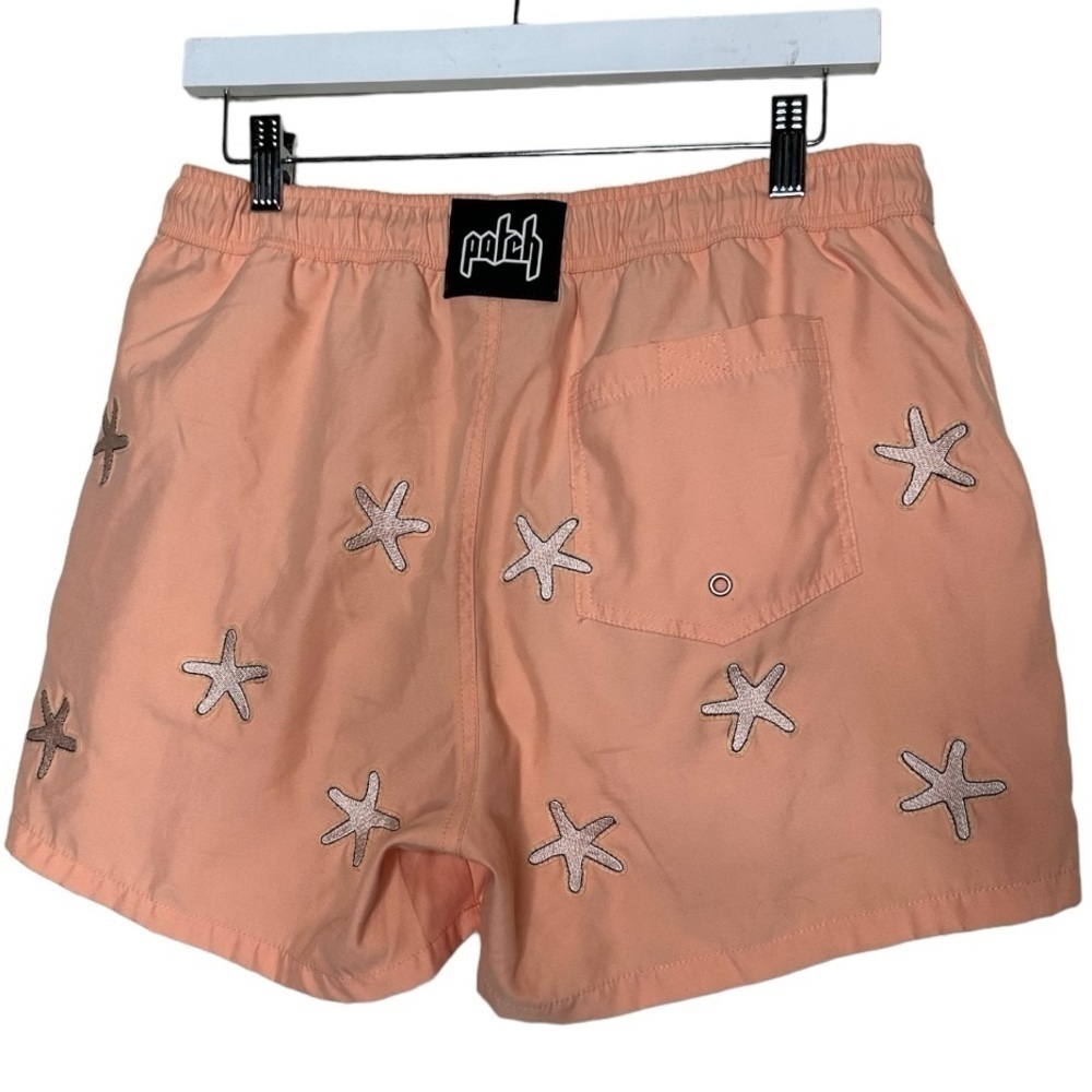 VTG 90’s Retro Patch Starfish Swim Trunks Peach Orange MED Beachy Tropical MINT